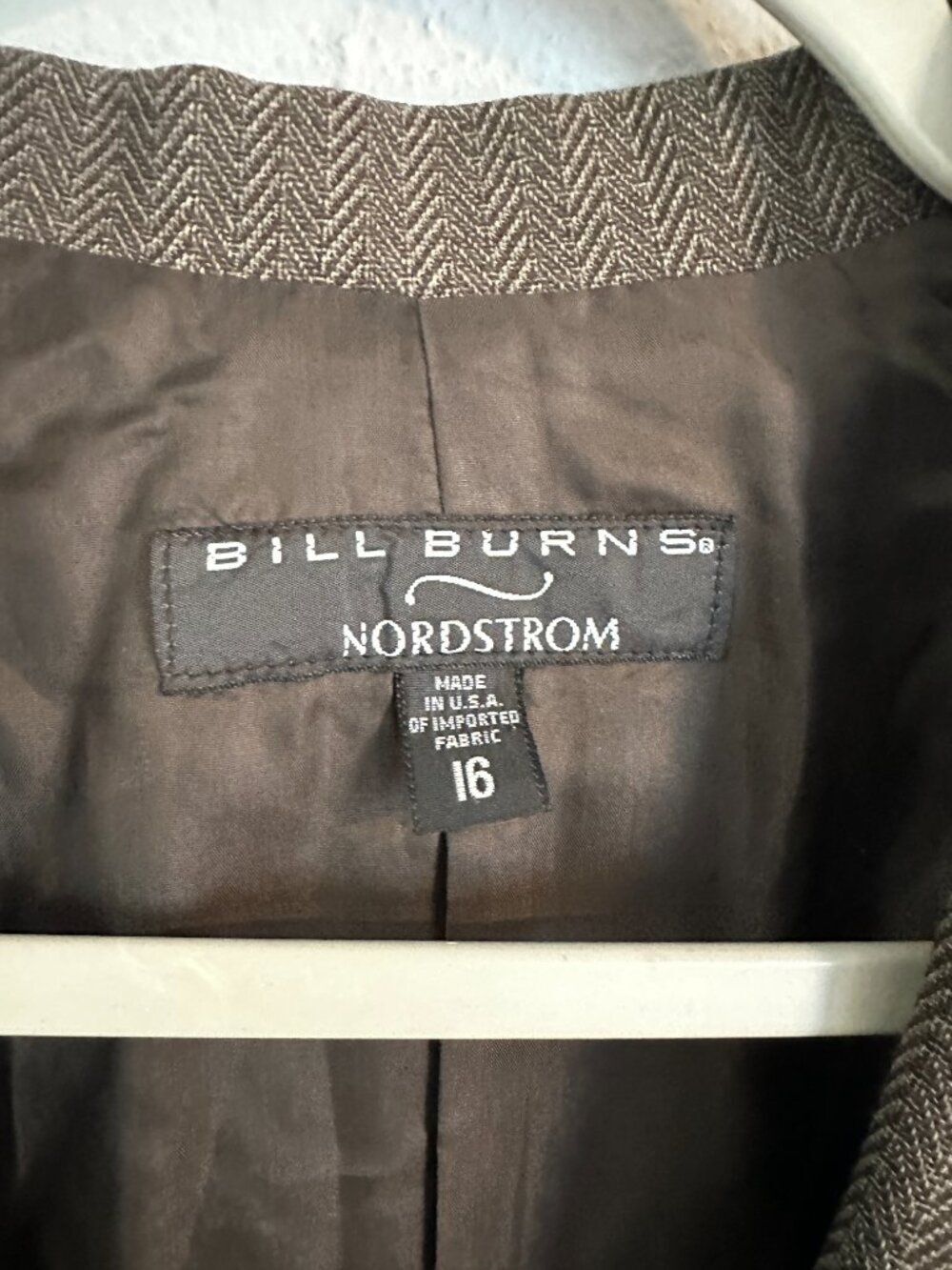 VTG Bill Burns Nordstrom Blazer Womens 16 XL/1X Herringbone Wool Jacket Brown - Picture 3 of 8